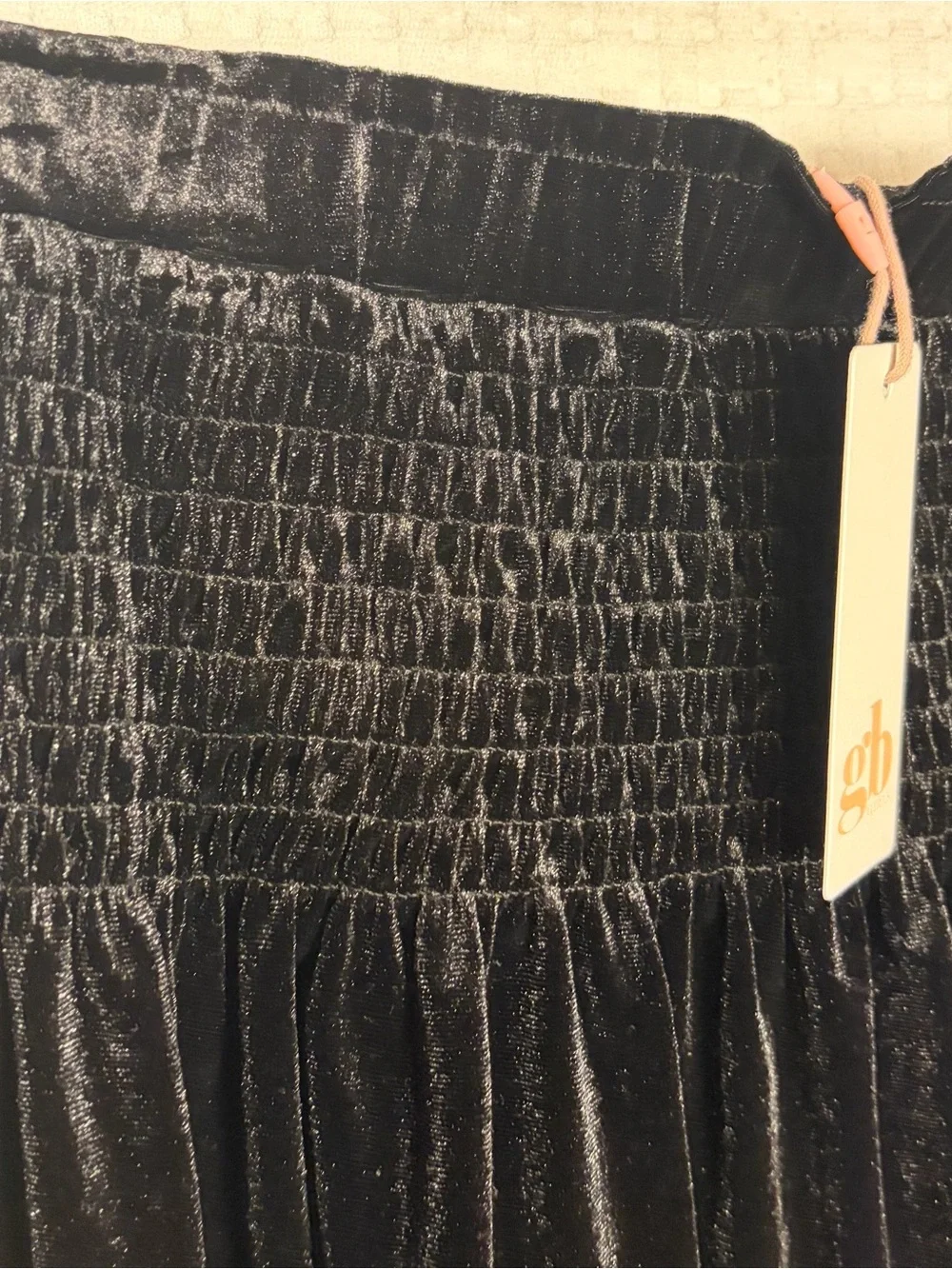 NEW GB Girls Smocked Black Velvet Waist Skirt Size XL (16) Holiday Dressy Party